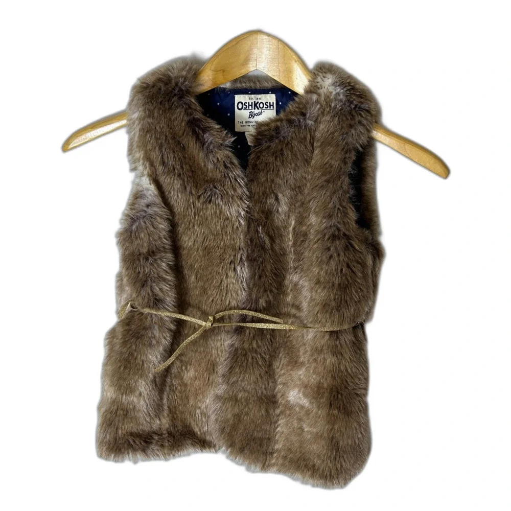 Oshkosh B'Gosh Girl's Brown Faux Fur Sleeveless Belted Vest Girl's Size 7